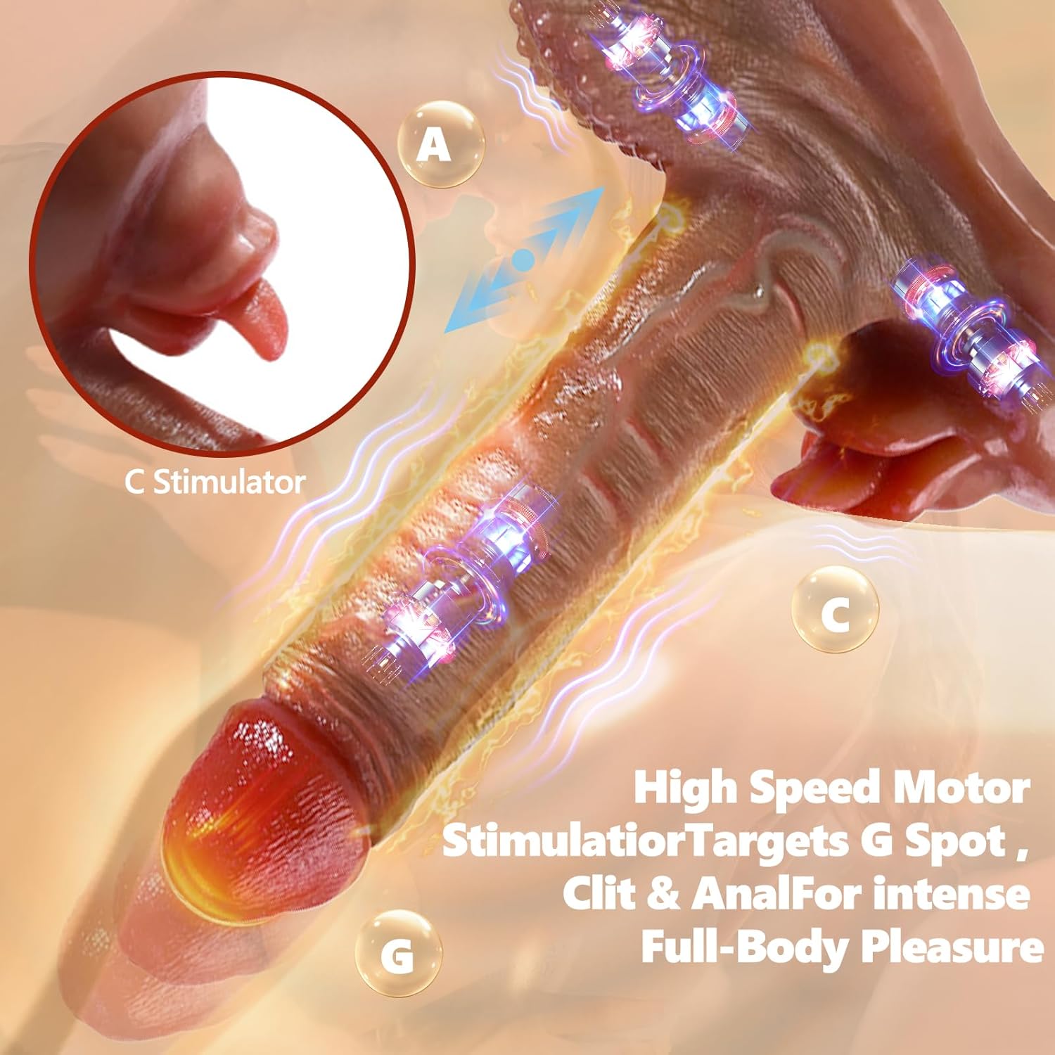 Realistic Silicone Dildo Sex Toy, Automatic Retractable Thrusting with High-Speed Pounding and Double-Tongue Licking, Soft Flesh-Like Texture, Adult Sex Toy Gift for Women and Couples view 3