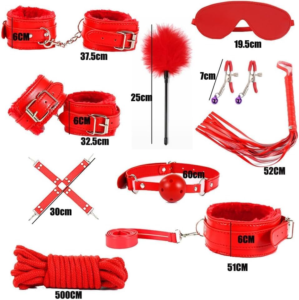 [Astante Living]11pcs Pack Bondage Restraints BDSM Adult Sex Toys PU Leather Fetish Set Role Play Bed Game Handcuffs Mouth Ball Gag Foreplay Gift for Women Men Couples