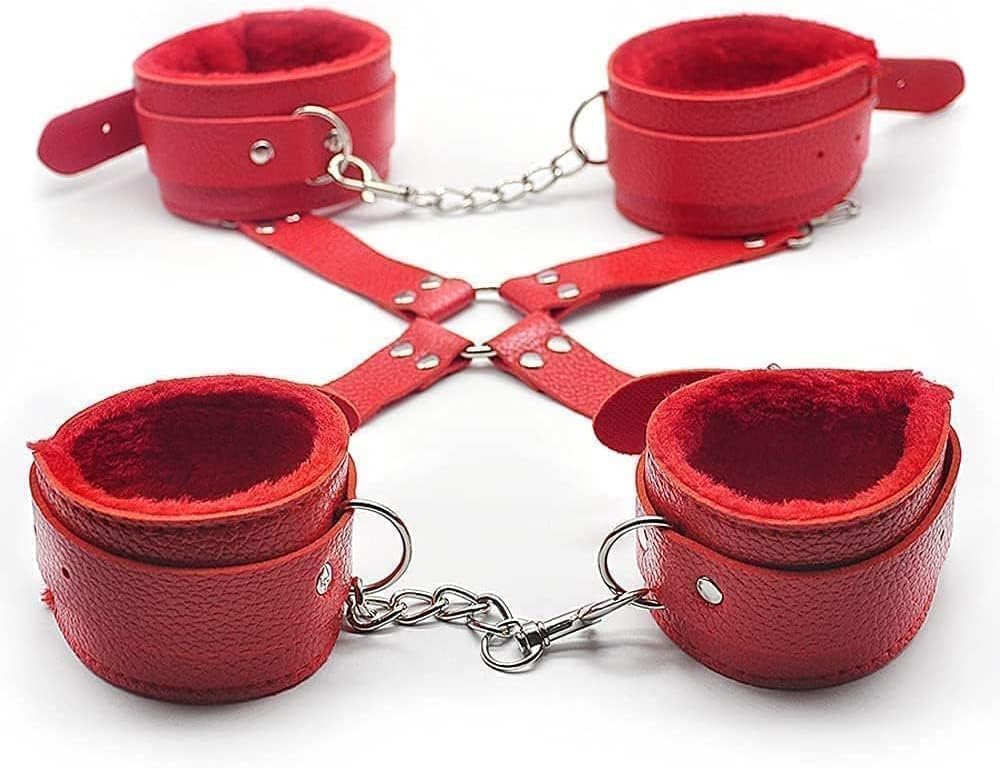 [Astante Living]11pcs Pack Bondage Restraints BDSM Adult Sex Toys PU Leather Fetish Set Role Play Bed Game Handcuffs Mouth Ball Gag Foreplay Gift for Women Men Couples