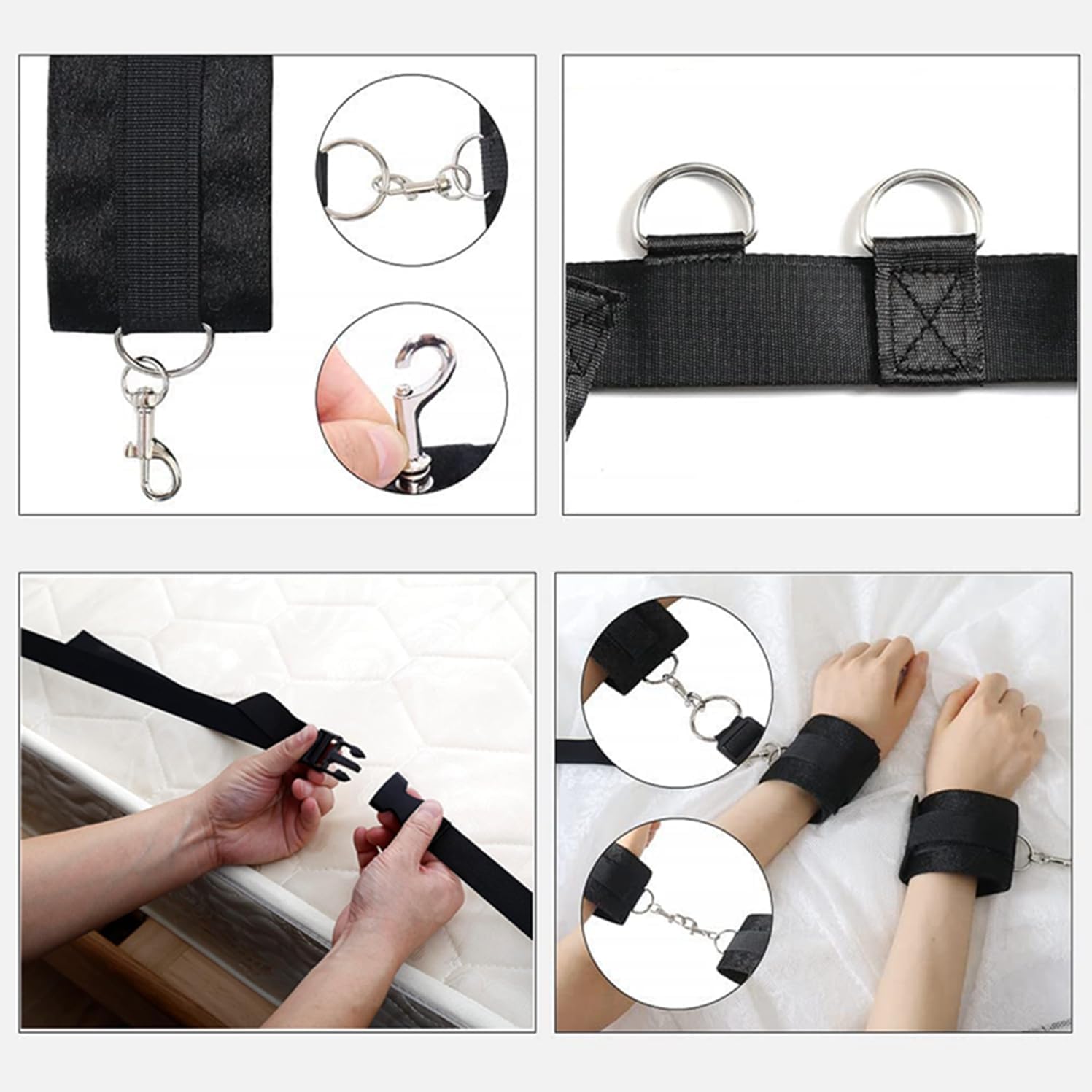[Astante Living] BDSM Bed Restraints Sex Game Bondage Kits Couple SM Fetish Gear Adult Toy with Adjustable Hands Ankle Wrist Cuffs Tickler Soft Strap Sex Toys for Women Couples