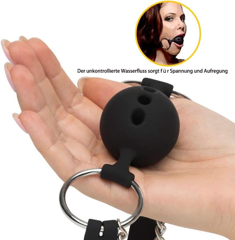 Silicone Round Ball Gag with Nipple Clamps, Adult BDSM Role Play Accessory, Mouth Gag for Women and Men, Approx. 150g, Bondage Gear & Accessories, Sexual Wellness Adult Sex Toy