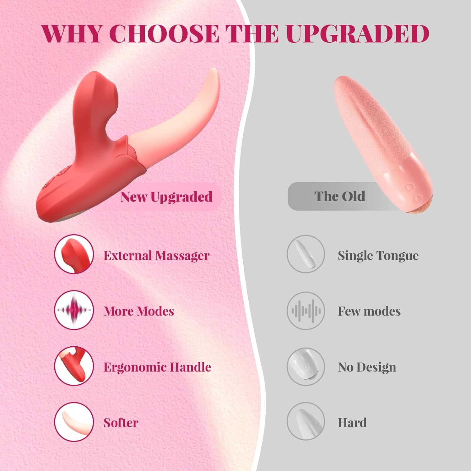 Realistic Tongue Licking Vibrator Adult Sex Toy for Women, ABS and Silicone Suction Stimulator, 10 Vibration and Suction Modes, Water-Resistant Compact Portable Quiet Design Under 50dB, Red view 5