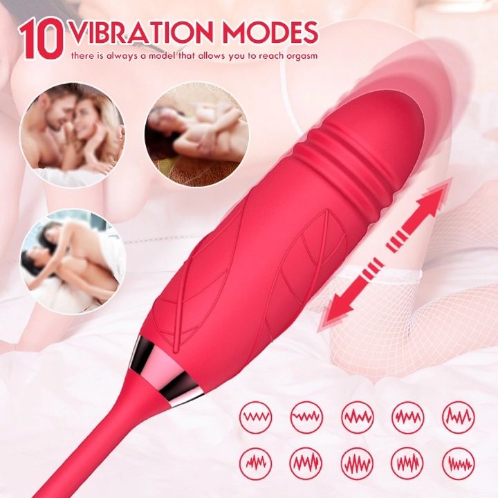 Rose Tongue-Licking Suction Vibrator, Retractable Rose-Shaped Electric Sex Toy with Upper Clitoral Suction and Lower Vibration, Nipple and Anal Stimulator, Red Gift for Women and Couples