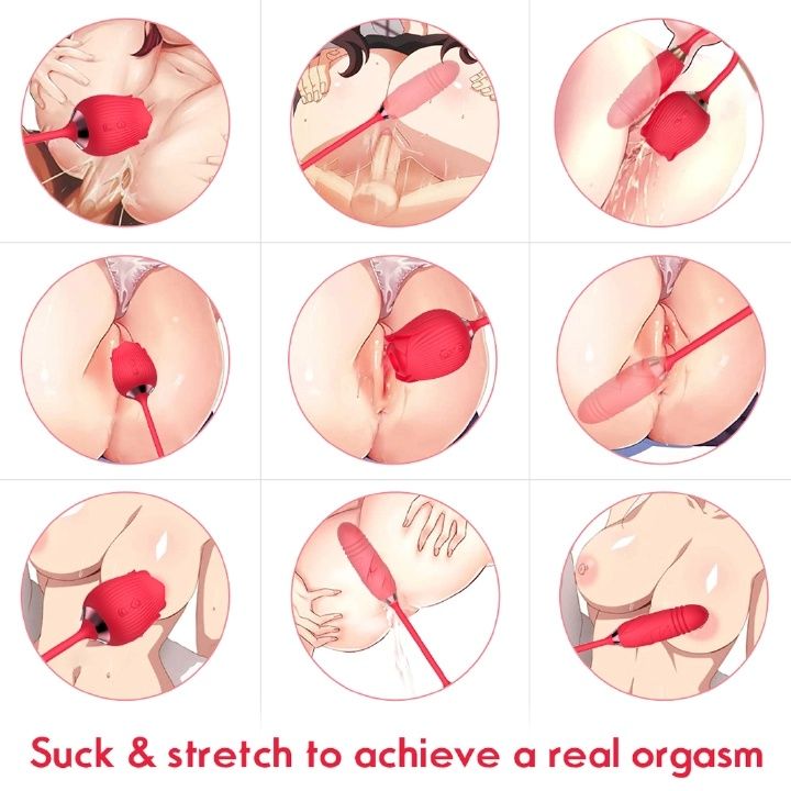 Rose Tongue-Licking Suction Vibrator, Retractable Rose-Shaped Electric Sex Toy with Upper Clitoral Suction and Lower Vibration, Nipple and Anal Stimulator, Red Gift for Women and Couples