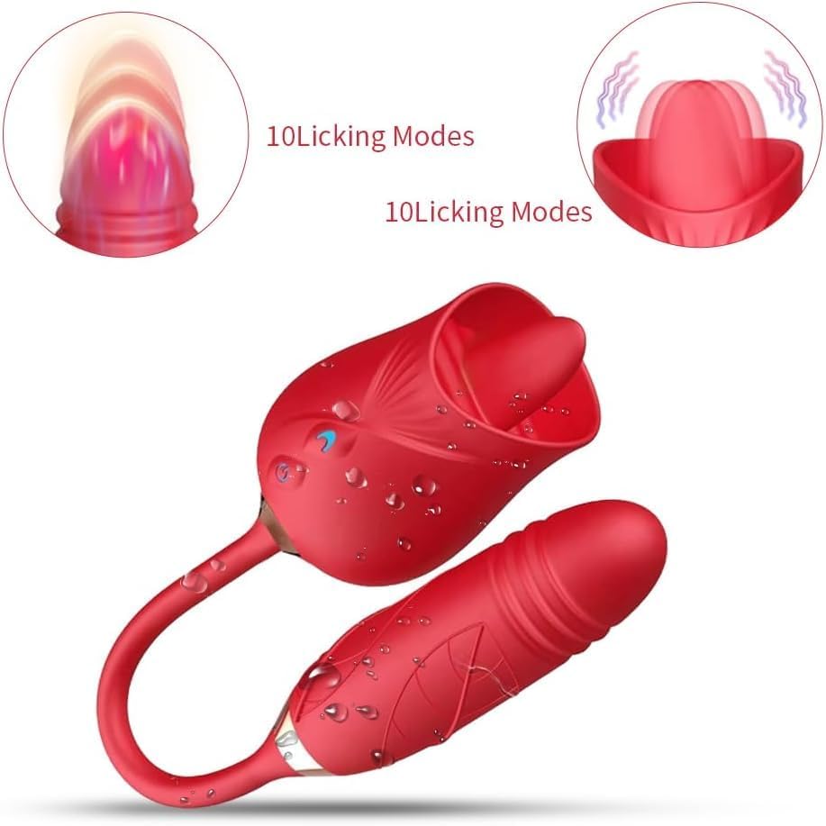 Rose Toy Vibrator Thrusting G Spot Dildo Clitoral Licking Stimulator Anal Plug Oral Tongue Adult Teasing Sex Toys for Women Couple Masturbation Female and Couples