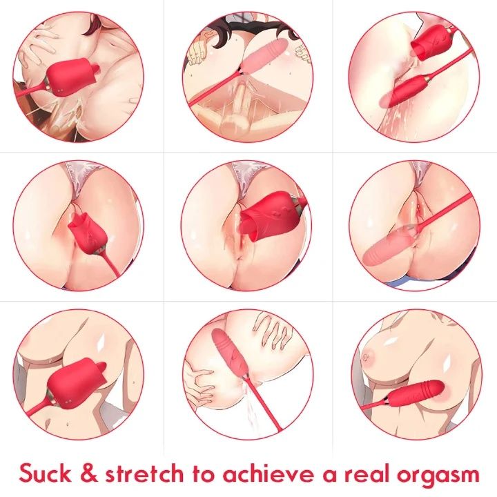 Rose Toy Vibrator Thrusting G Spot Dildo Clitoral Licking Stimulator Anal Plug Oral Tongue Adult Teasing Sex Toys for Women Couple Masturbation Female and Couples