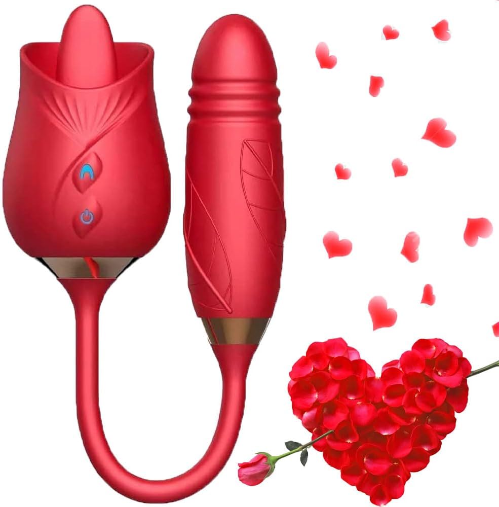 Rose Toy Vibrator Thrusting G Spot Dildo Clitoral Licking Stimulator Anal Plug Oral Tongue Adult Teasing Sex Toys for Women Couple Masturbation Female and Couples