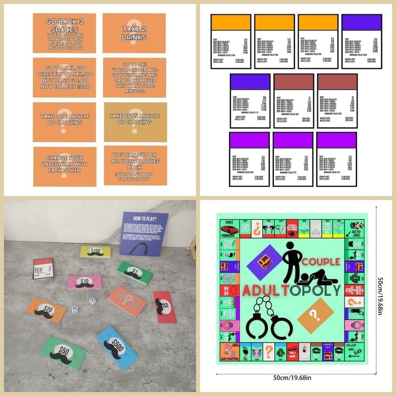 Adult Couples Sex Board Game Set, 50 x 50 cm Board with Dice and Playing Pieces, Roll-and-Move Sexual Position Challenge Game for Couples, Newlyweds, Date Night, Parties and Intimacy Play