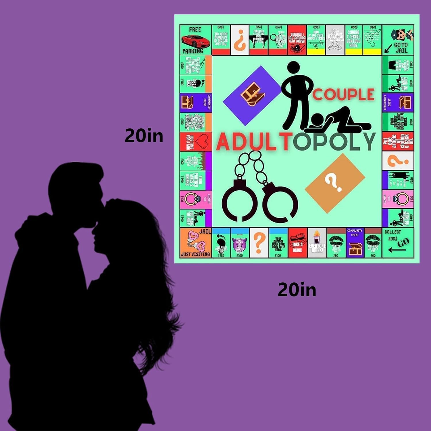 Adult Couples Sex Board Game Set, 50 x 50 cm Board with Dice and Playing Pieces, Roll-and-Move Sexual Position Challenge Game for Couples, Newlyweds, Date Night, Parties and Intimacy Play