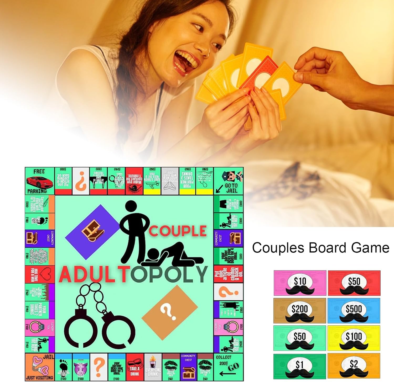 Adult Couples Sex Board Game Set, 50 x 50 cm Board with Dice and Playing Pieces, Roll-and-Move Sexual Position Challenge Game for Couples, Newlyweds, Date Night, Parties and Intimacy Play