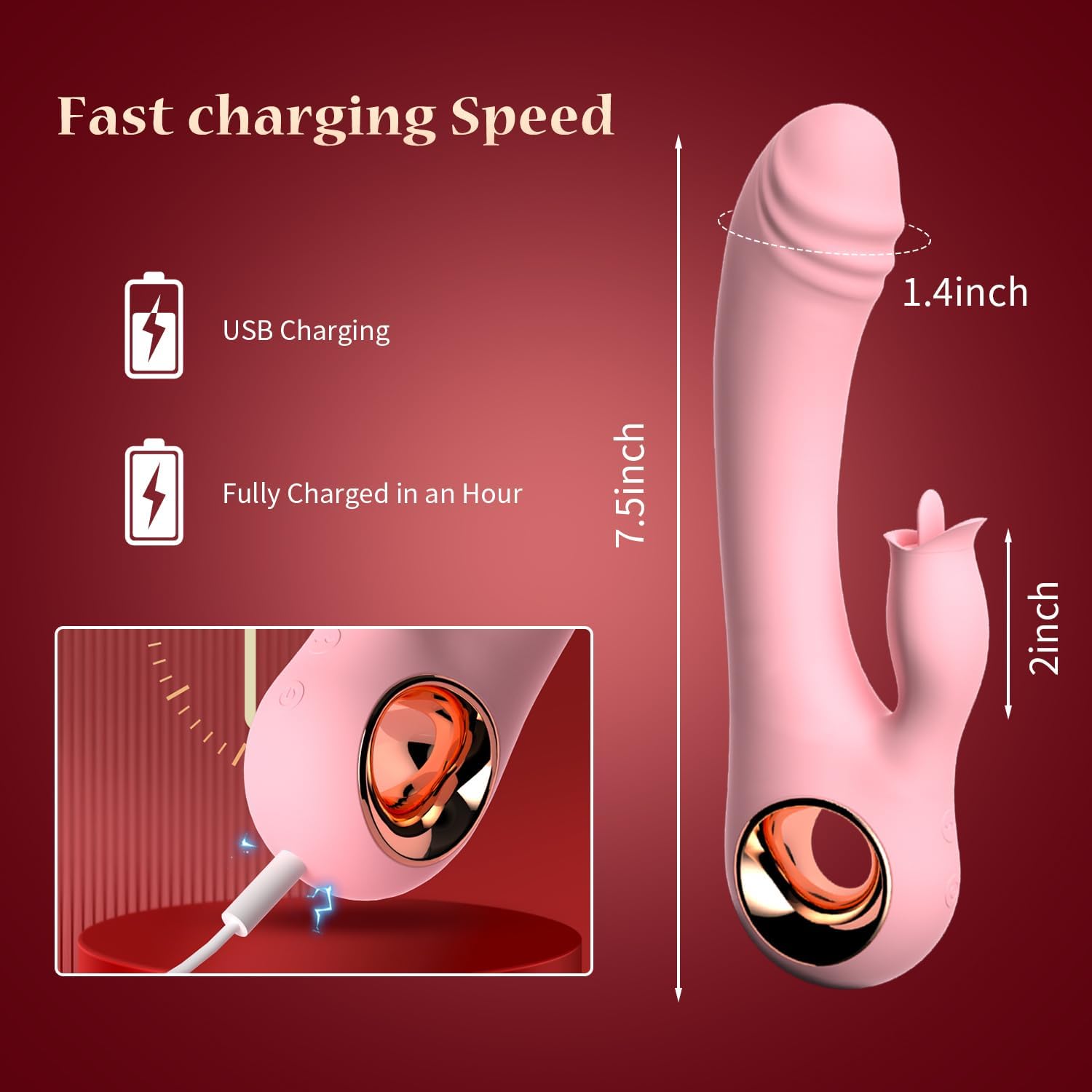 [Astante Living] Heated Dual-Action G-Spot Vibrator with Tongue-Licking Clitoral Stimulator | Powerful Vibration, Waterproof & USB Rechargeable Realistic Massager for Women