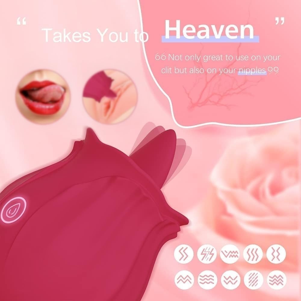 Rose Tongue Licking Vibrator, Clitoral Sucker with Nipples & Anal Stimulator, Compact Adult Foreplay Toy for Solo Masturbation, Sex Gift for Women Couples
