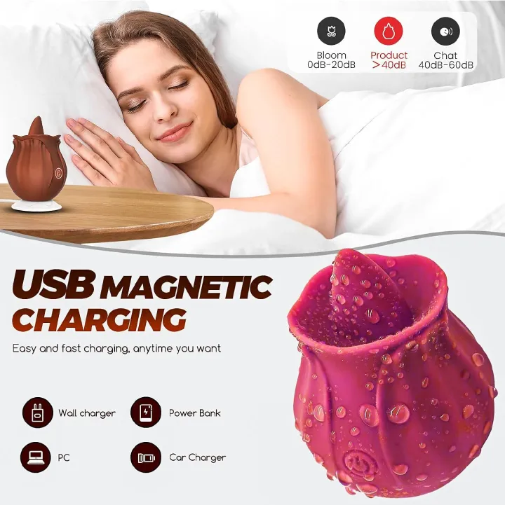 Rose Tongue Licking Vibrator, Clitoral Sucker with Nipples & Anal Stimulator, Compact Adult Foreplay Toy for Solo Masturbation, Sex Gift for Women Couples