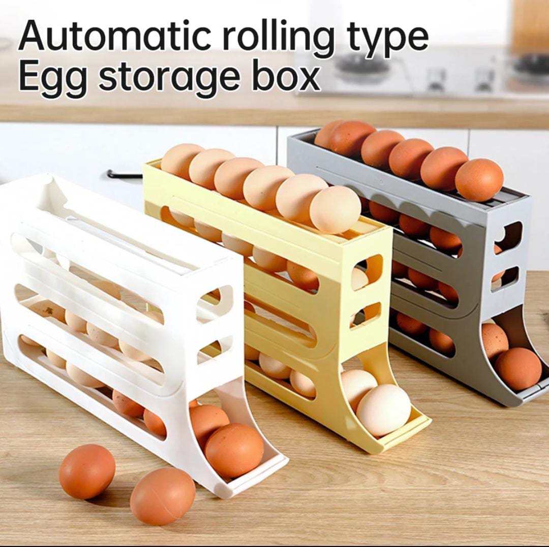4-Layer Rolling Egg Dispenser Rack – Space-Saving Egg Holder Organizer for Kitchen, Fridge, or Countertop – Holds Up to 30 Eggs with Gravity-Fed Auto Rolling Design for Easy Access