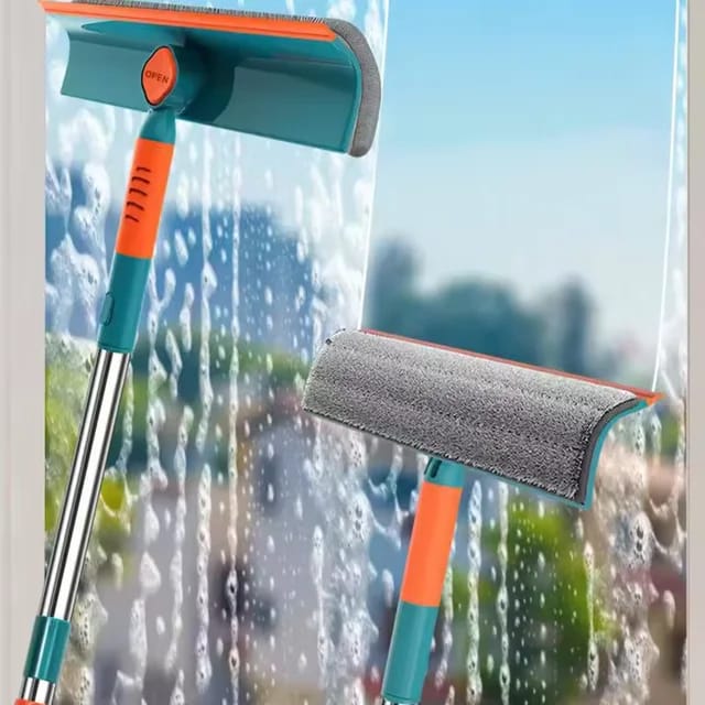 2-in-1 Telescopic Window Cleaner & Wall Mop with Soft Rubber Squeegee – 145cm Extendable Handle for Glass, Mirrors, Tiles, High Walls & Floor Cleaning – Home & Commercial Use