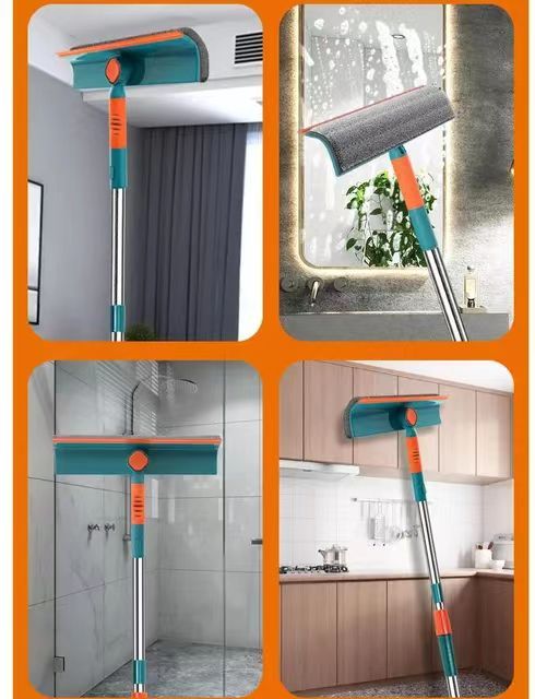 2-in-1 Telescopic Window Cleaner & Wall Mop with Soft Rubber Squeegee – 145cm Extendable Handle for Glass, Mirrors, Tiles, High Walls & Floor Cleaning – Home & Commercial Use