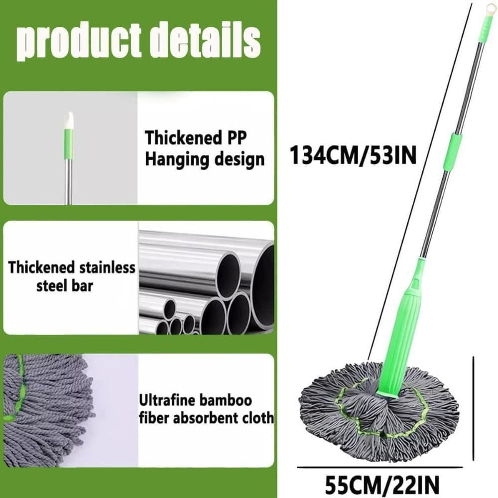 2-in-1 Dehydrated Bamboo Fibre Mop – Wet & Dry Floor Cleaning with Self-Drying Mechanism – Durable, Reusable Mop for Tiles, Wood, Laminate & Hard Floors – Lightweight & Efficient Design