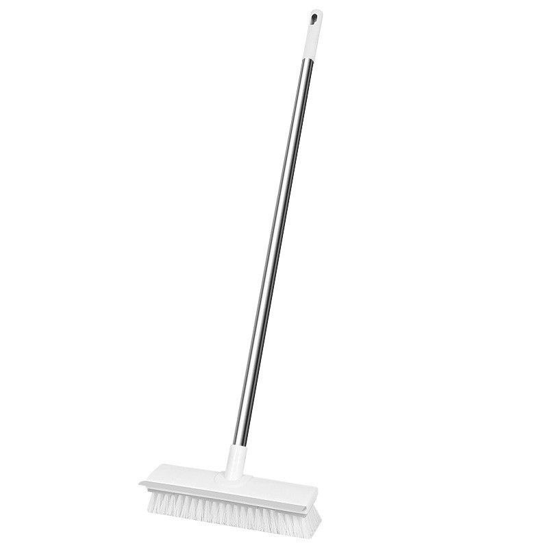 2-in-1 Floor Scrubber Brush with Long Handle – Stiff Bristles & Built-In Squeegee for Deep Cleaning Bathroom, Tile, Wall, Kitchen, Deck, Grout, Corners & Hard Floors – Heavy-Duty Cleaner