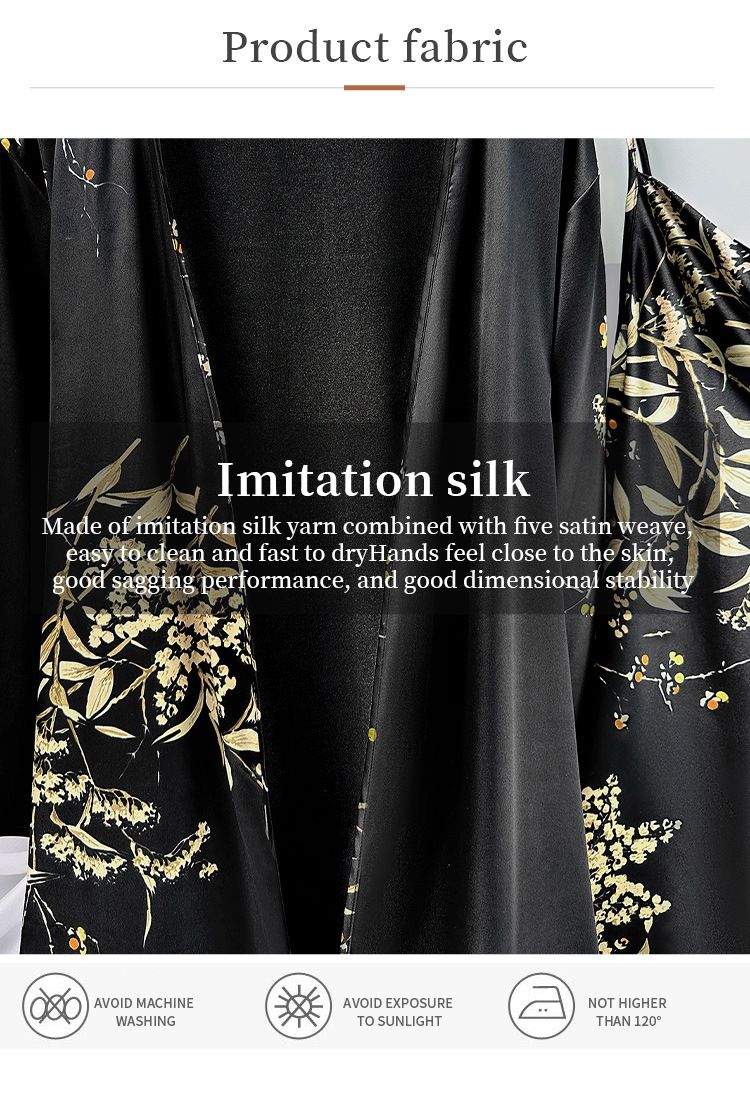 Women's Long Bathrobe Set Silk Spring Autumn Floral Print Ladies Dressing Gown 4 Pieces Set Nightdress Summer Satin Pajama
