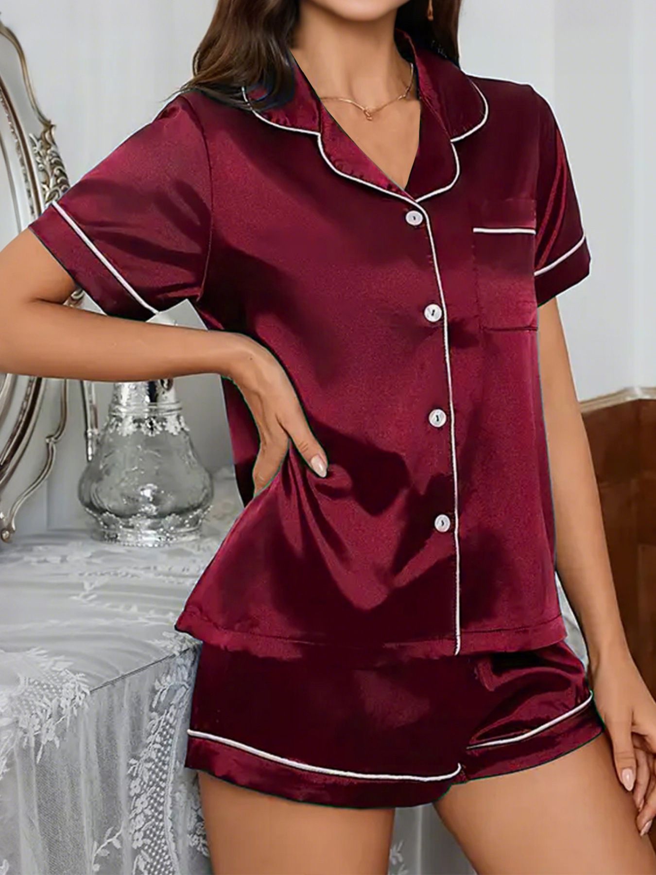 New Home Furnishings Comfortable Breathable Cardigan Women's Pajamas Women's Short Sleeves+Shorts Set Wholesale