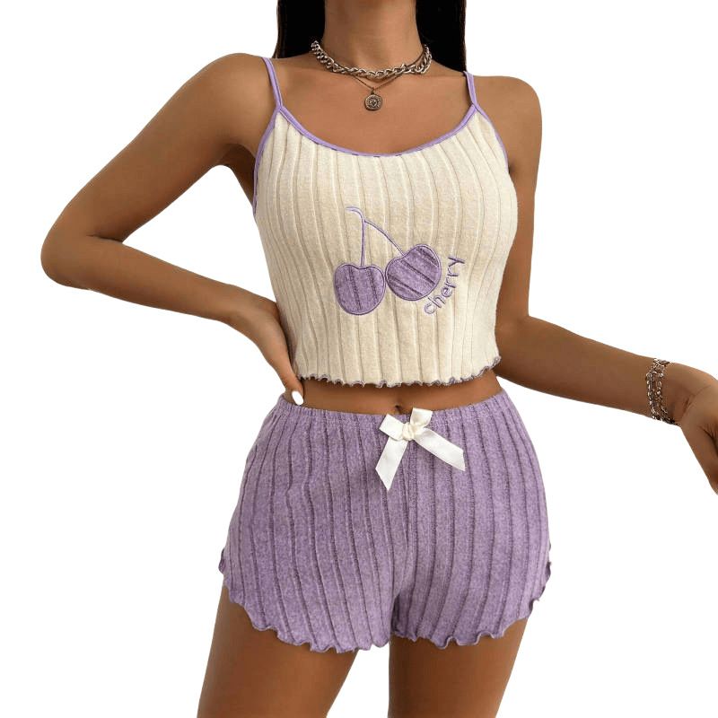 European and American style embroidered women's pajamas women's brushed camisole vest+shorts set home clothes women's pajamas