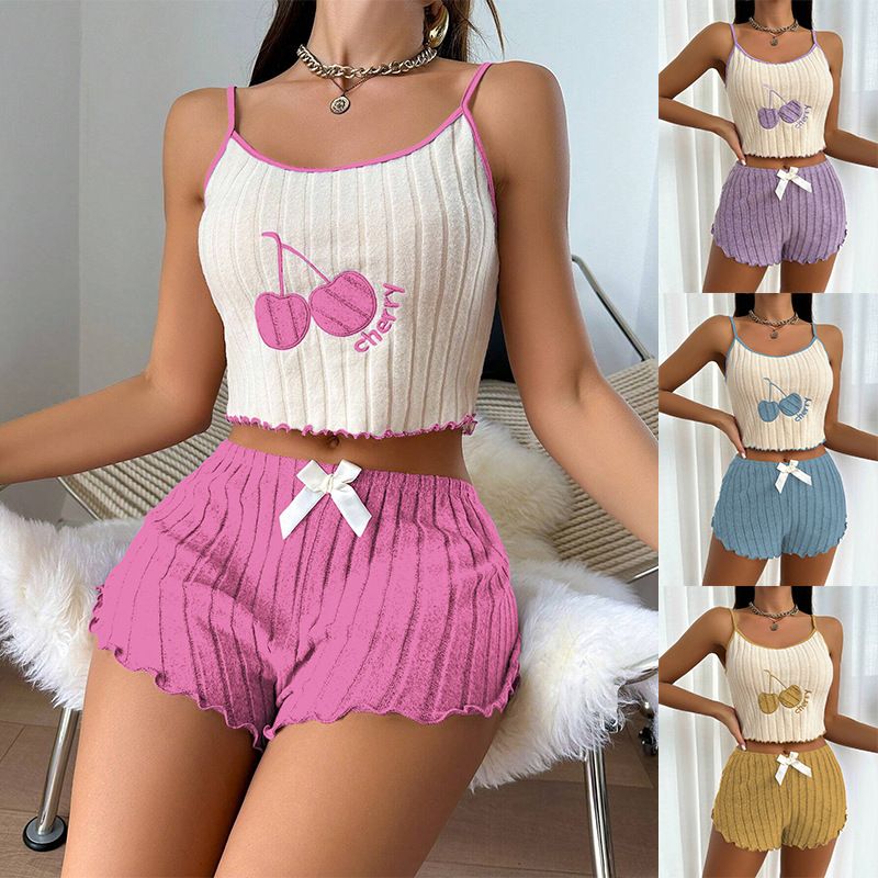 European and American style embroidered women's pajamas women's brushed camisole vest+shorts set home clothes women's pajamas