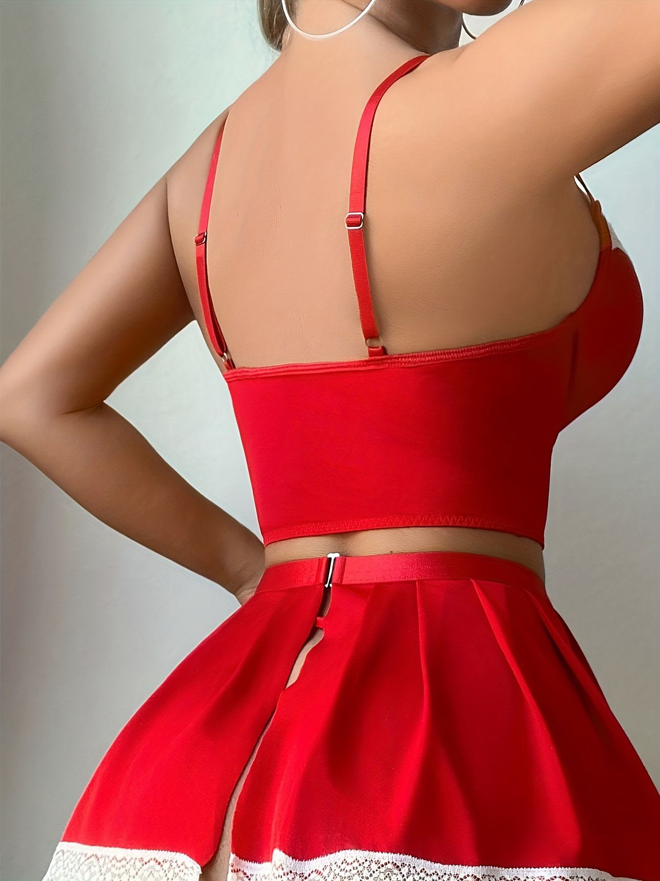 Cute European and American girl sexy lingerie Christmas outfit holiday tie baby doll cross hanging European and American sexy bra set