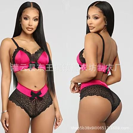 Summer Sexy Seamless Lingerie Sets Women Lace Bowknot Push Up Bra And Panty Set Sexy Hot Erotic Crop Top Underwear &