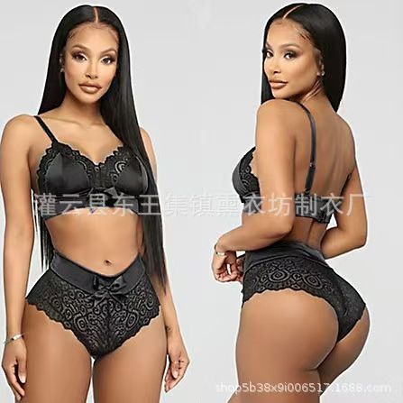 Summer Sexy Seamless Lingerie Sets Women Lace Bowknot Push Up Bra And Panty Set Sexy Hot Erotic Crop Top Underwear &