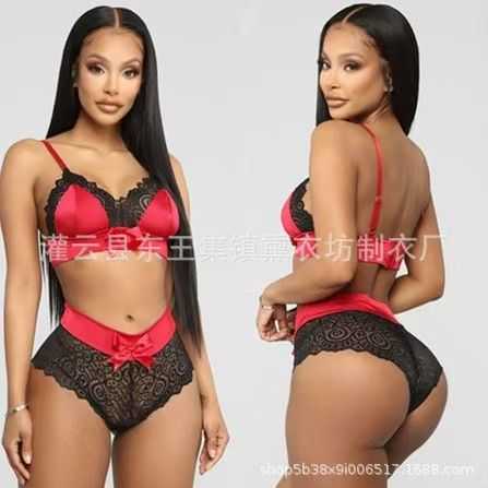 Summer Sexy Seamless Lingerie Sets Women Lace Bowknot Push Up Bra And Panty Set Sexy Hot Erotic Crop Top Underwear &