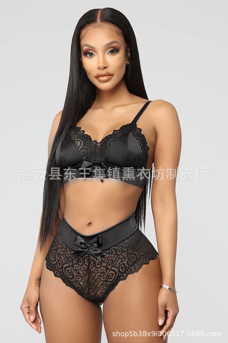 Summer Sexy Seamless Lingerie Sets Women Lace Bowknot Push Up Bra And Panty Set Sexy Hot Erotic Crop Top Underwear &