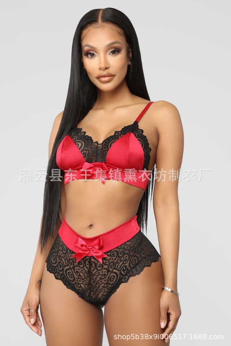 Summer Sexy Seamless Lingerie Sets Women Lace Bowknot Push Up Bra And Panty Set Sexy Hot Erotic Crop Top Underwear &