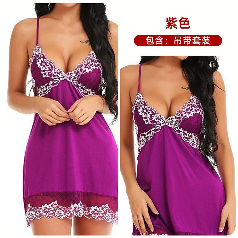 Sexy Lingerie Women Silk Lace Sleeveless Babydoll V neck Nightdress Nightgown Short Sleepwear Night Dress Underwear Plus Size