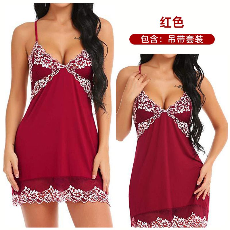 Sexy Lingerie Women Silk Lace Sleeveless Babydoll V neck Nightdress Nightgown Short Sleepwear Night Dress Underwear Plus Size