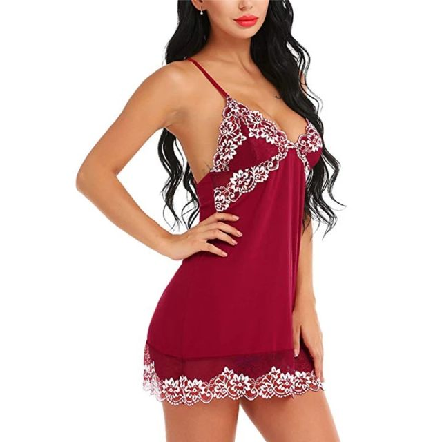 Sexy Lingerie Women Silk Lace Sleeveless Babydoll V neck Nightdress Nightgown Short Sleepwear Night Dress Underwear Plus Size