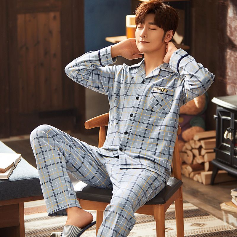Men’S Thermal Pajamas Sets With Buttons Casual Long Sleeve Long Pants Housewear Suit Winter Autumn Checkered Pattern Sleepwear