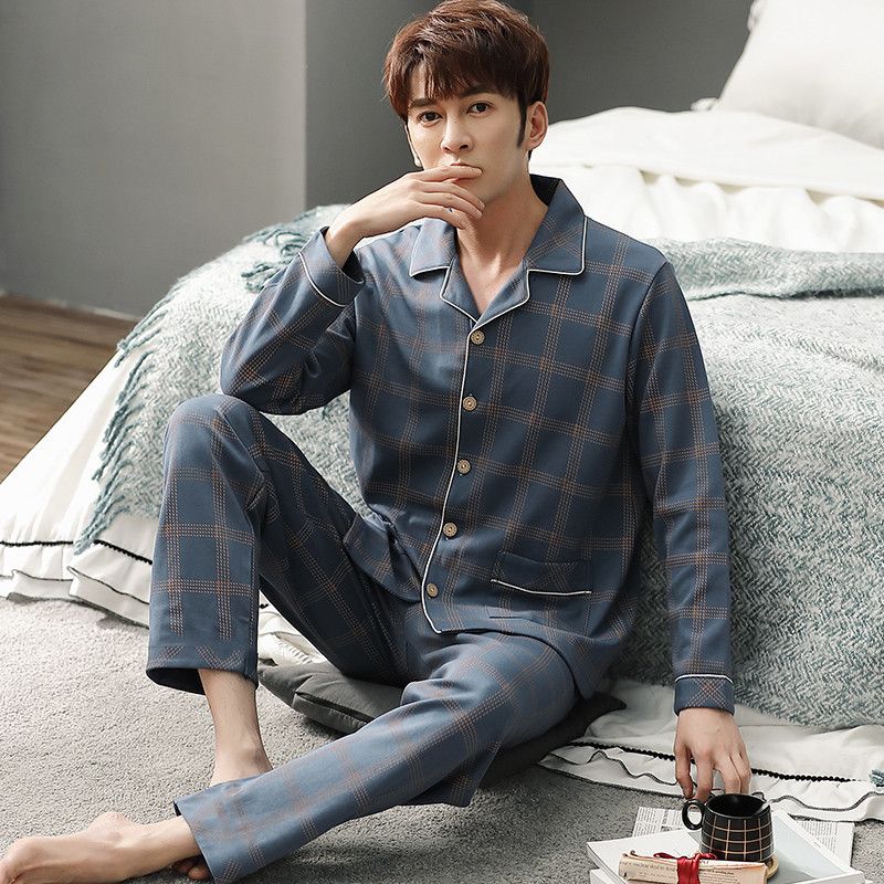 Men’S Thermal Pajamas Sets With Buttons Casual Long Sleeve Long Pants Housewear Suit Winter Autumn Checkered Pattern Sleepwear