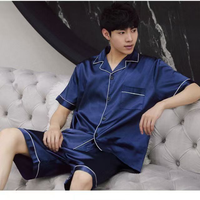 Summer New Pajamas For Man Big Size Satin Mens Pajama Sets Shorts Silk Short Sleeve Sleepwear Home Pijama Night Wear Loungewear