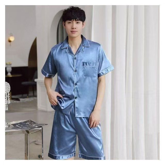 Summer New Pajamas For Man Big Size Satin Mens Pajama Sets Shorts Silk Short Sleeve Sleepwear Home Pijama Night Wear Loungewear