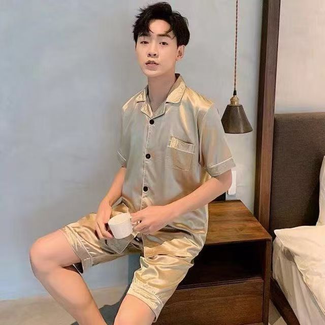 Summer New Pajamas For Man Big Size Satin Mens Pajama Sets Shorts Silk Short Sleeve Sleepwear Home Pijama Night Wear Loungewear