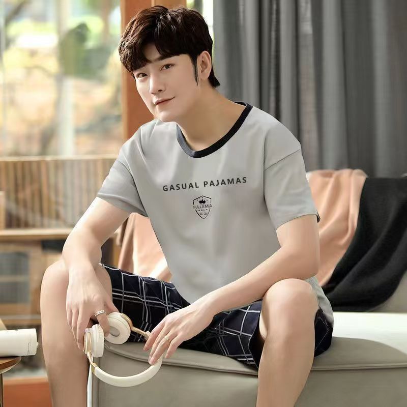 Men's Pajamas T-shirt Shorts Two Piece Set Casual Suit Male Loose Sleepwear Home Boy Clothes Nightwear