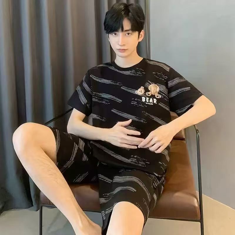 Men's Pajamas T-shirt Shorts Two Piece Set Casual Suit Male Loose Sleepwear Home Boy Clothes Nightwear
