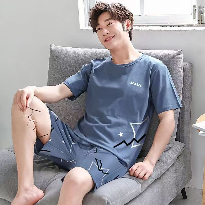 Men's Pajamas T-shirt Shorts Two Piece Set Casual Suit Male Loose Sleepwear Home Boy Clothes Nightwear
