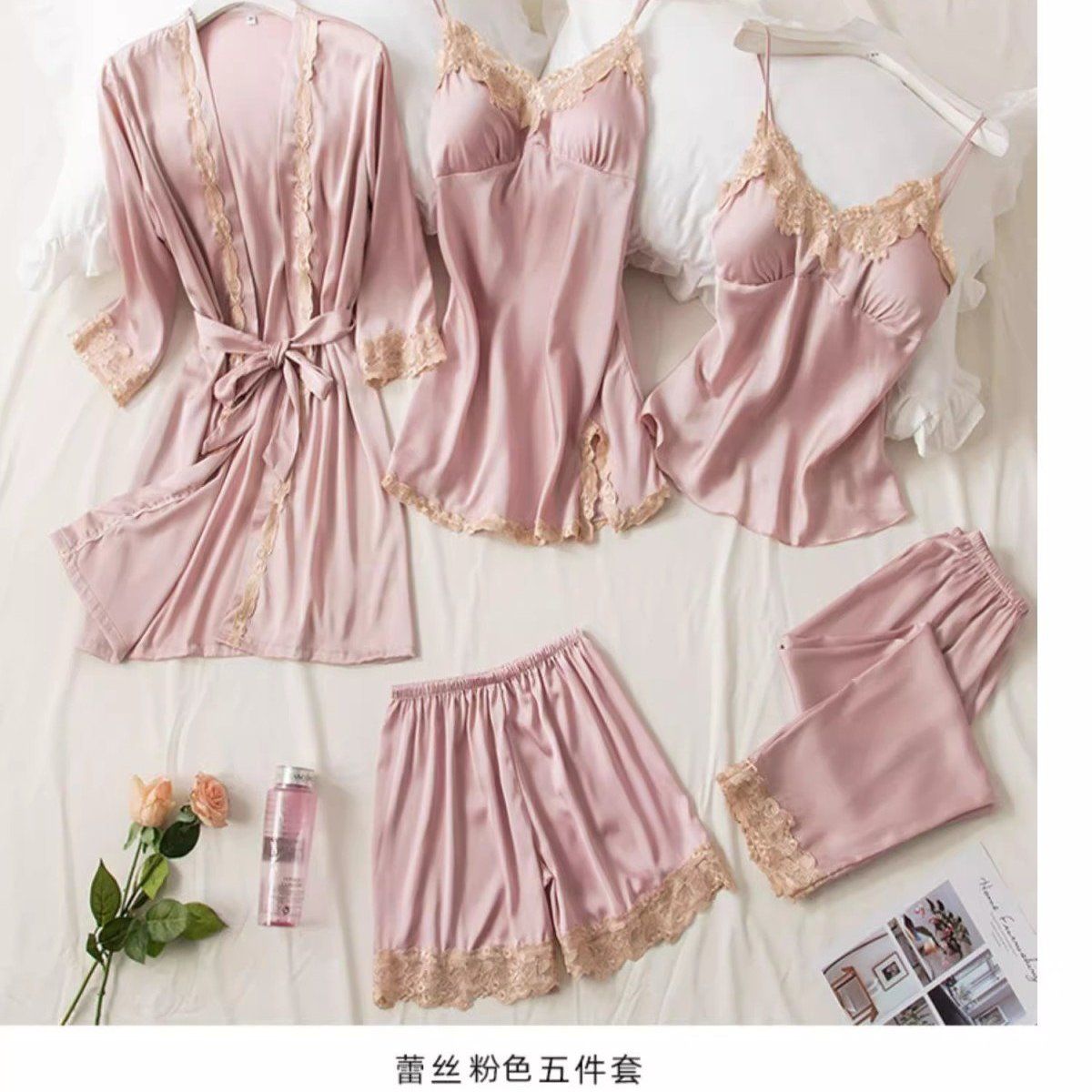 Fashion 5 Piece Pajama Sets Women's Pajamas Pijama Mujer Pyjamas Women Sleepwear Silk Pajamas Summer Homewear Sexy Pajamas women