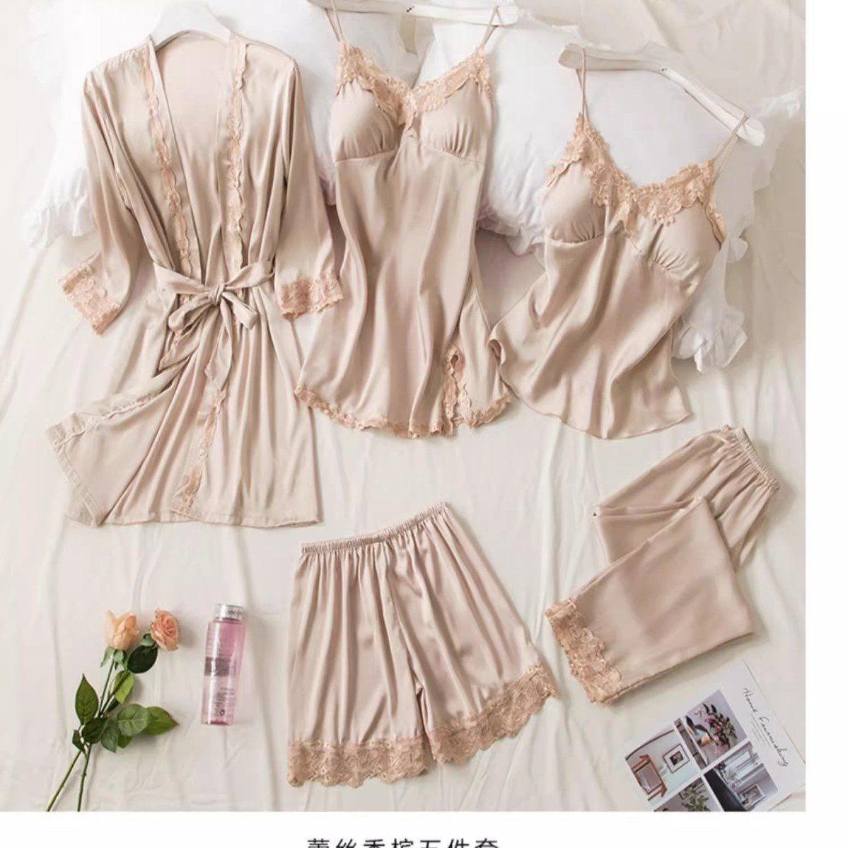 Fashion 5 Piece Pajama Sets Women's Pajamas Pijama Mujer Pyjamas Women Sleepwear Silk Pajamas Summer Homewear Sexy Pajamas women