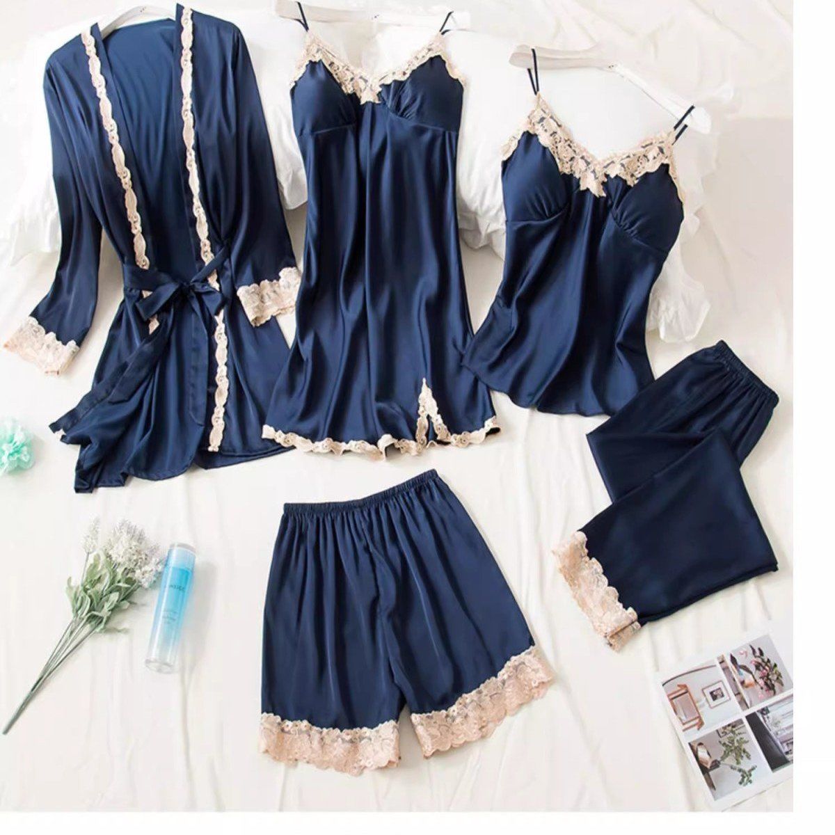 Fashion 5 Piece Pajama Sets Women's Pajamas Pijama Mujer Pyjamas Women Sleepwear Silk Pajamas Summer Homewear Sexy Pajamas women