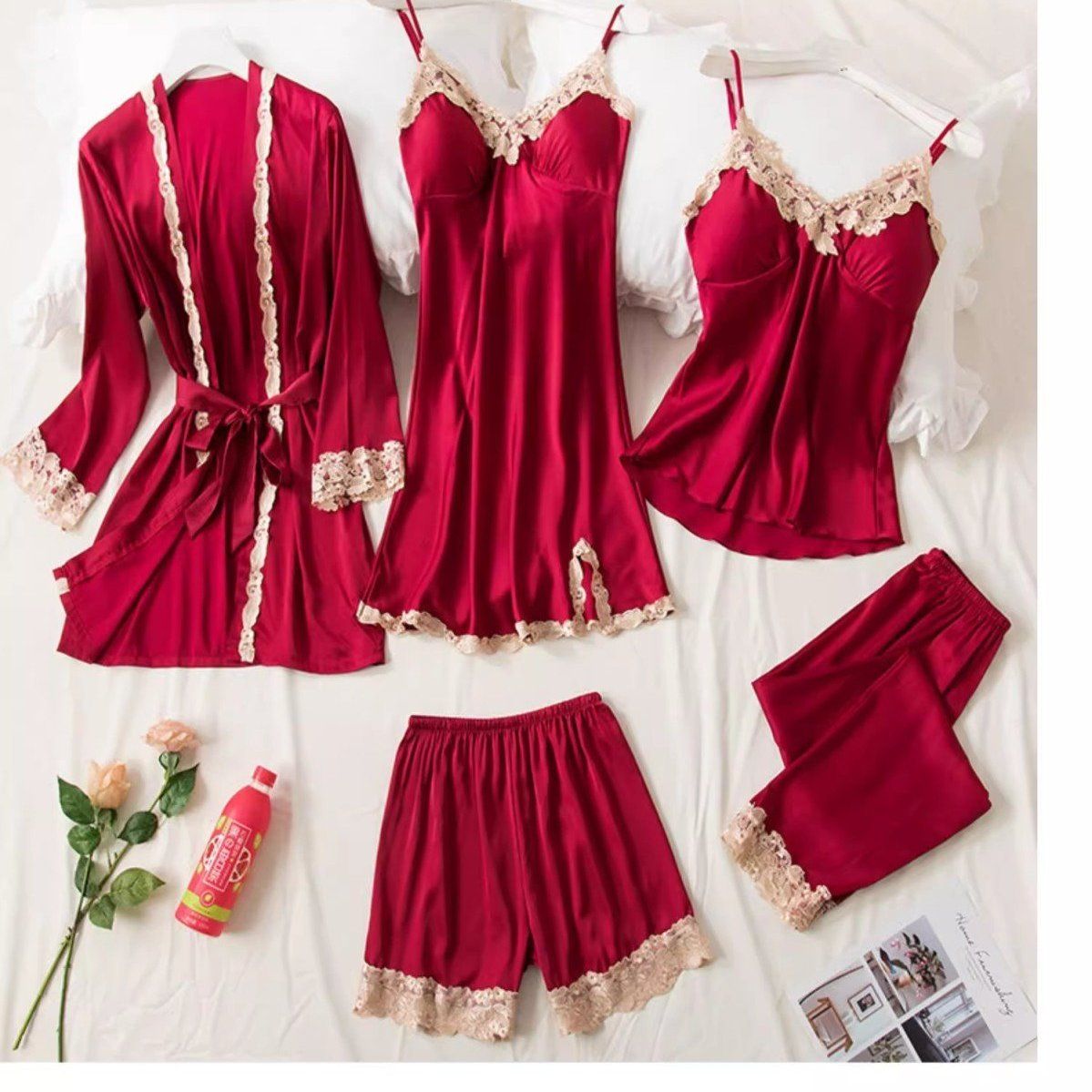 Fashion 5 Piece Pajama Sets Women's Pajamas Pijama Mujer Pyjamas Women Sleepwear Silk Pajamas Summer Homewear Sexy Pajamas women