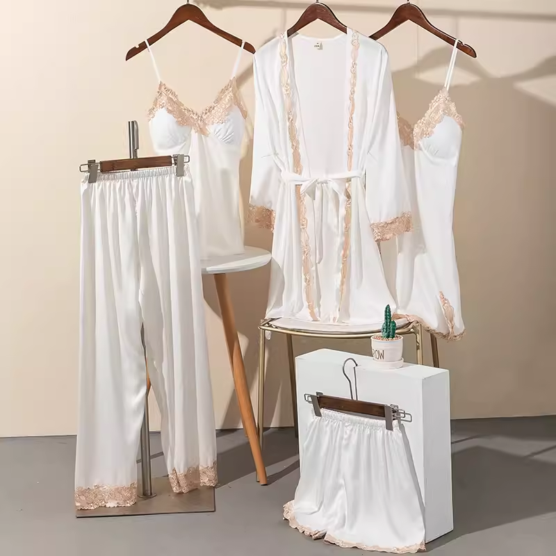 Fashion 5 Piece Pajama Sets Women's Pajamas Pijama Mujer Pyjamas Women Sleepwear Silk Pajamas Summer Homewear Sexy Pajamas women
