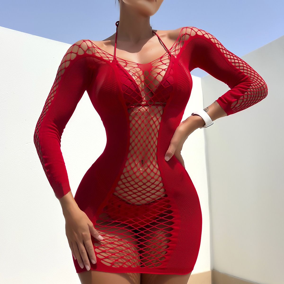 Women Sexy Lingerie Bodystocking Fishnet Hollow Dress Bodysuit Nightwear Bikini Cover Up Night Club Fantasy Erotic Wear