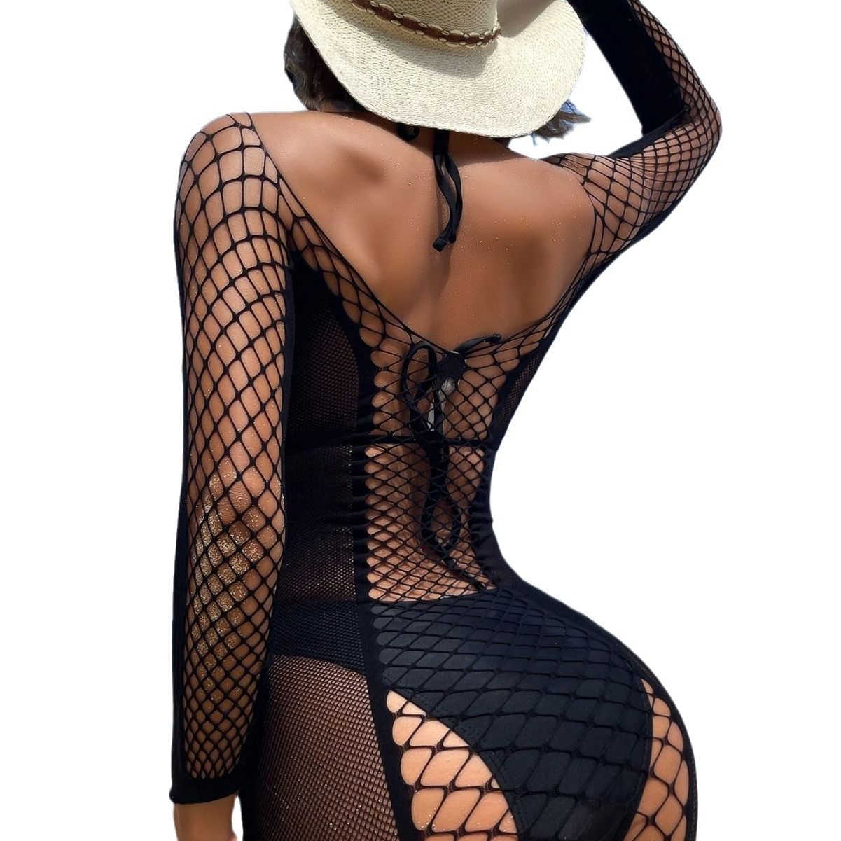 Women Sexy Lingerie Bodystocking Fishnet Hollow Dress Bodysuit Nightwear Bikini Cover Up Night Club Fantasy Erotic Wear